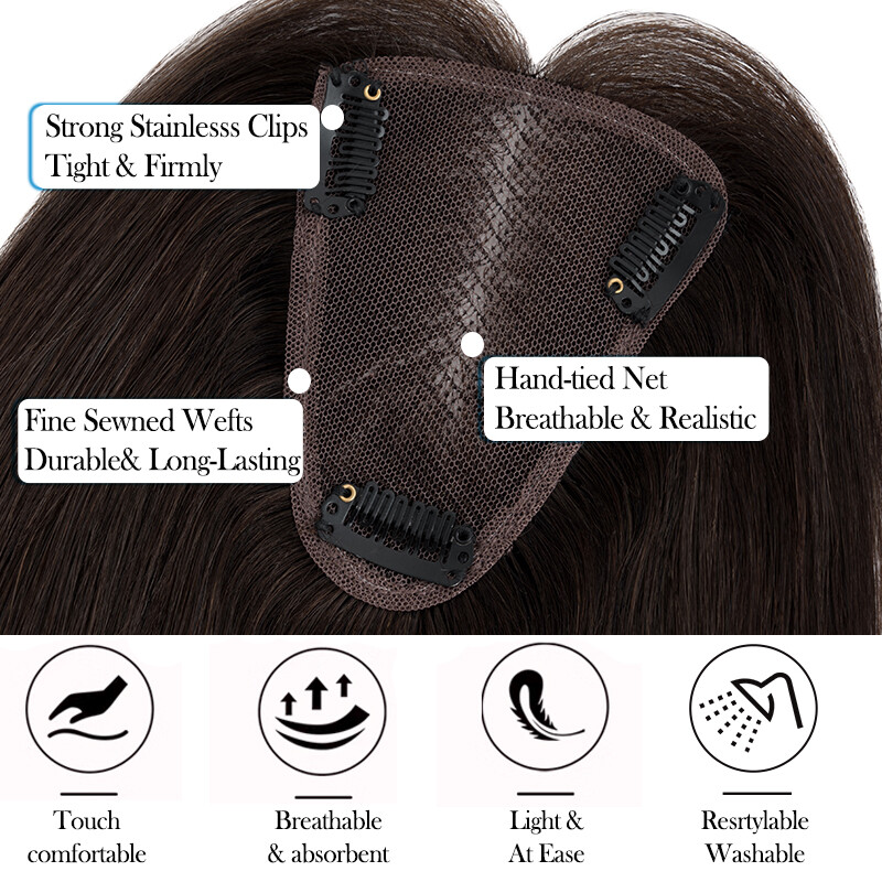 Full Lace Topper Clip in Real Remy Human Hair Toupee 8x10CM Hairpiece Free Part