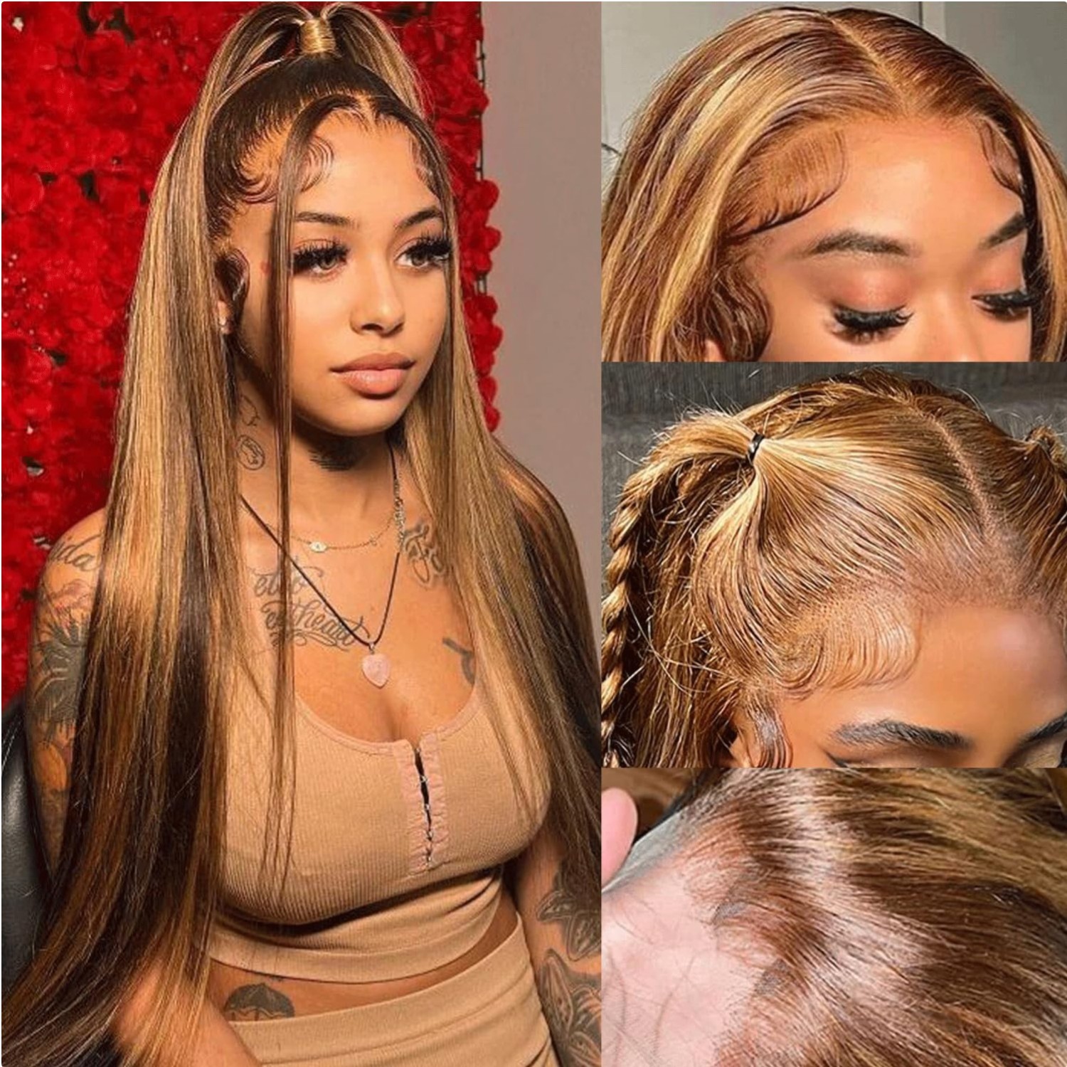 4/27 Highlight Straight Lace Frontal Wig 180% Density