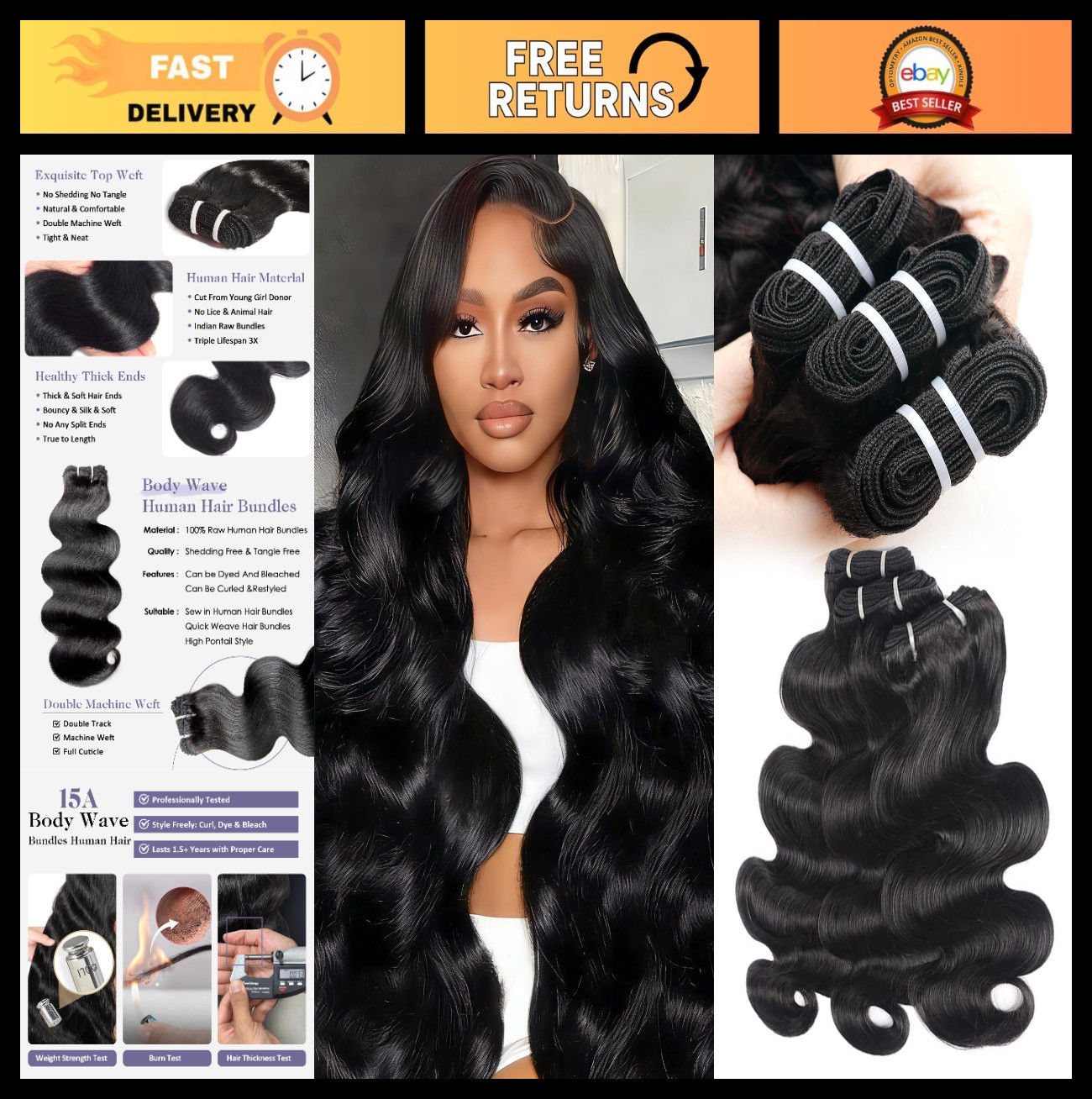 22-26 Inch Body Wave Human Hair Bundles – 100% Virgin, No Tangle, Long Lasting