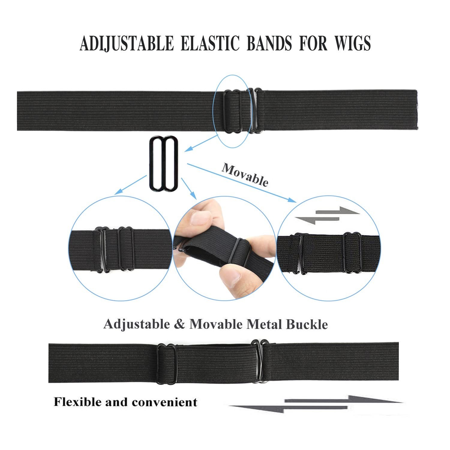 Black Adjustable Wig Bands – 1‘’ x 20pcs for All Wig Styles and Comfort