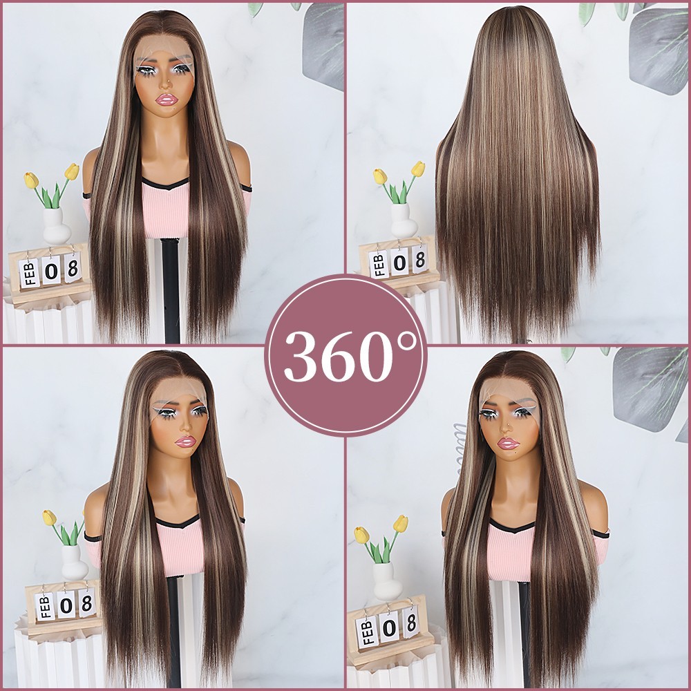 Honey Blonde Ombre Synthetic Lace Front Wigs Pre Plucked Long Straight Glueless