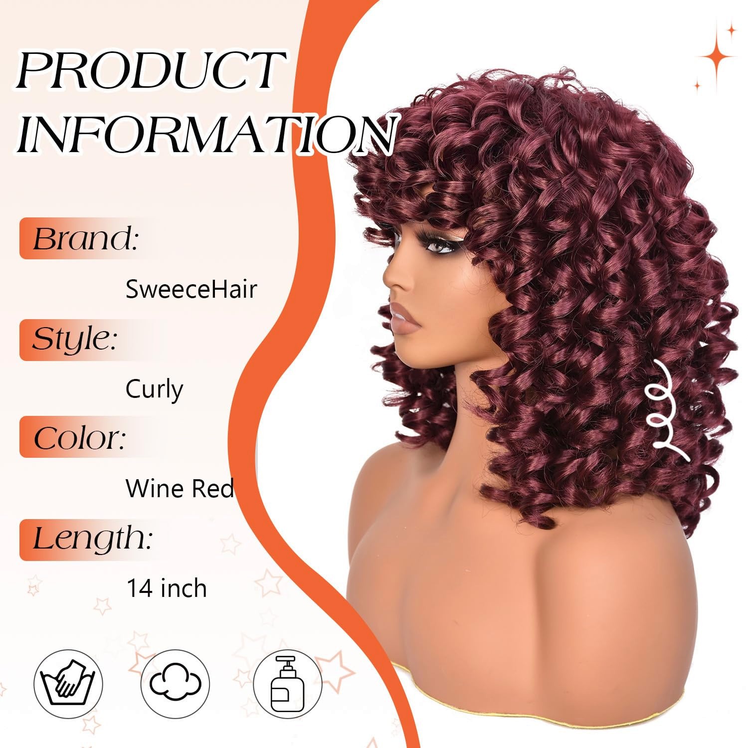 Short 14″ Wine Red Loose Curly Wig women bouncy afro curl synthetic daily party