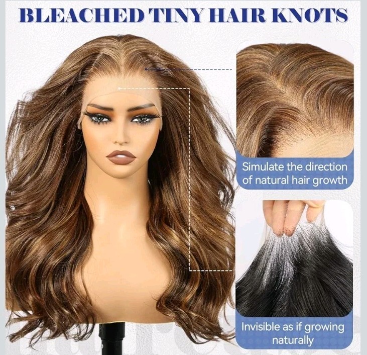 13X6 HD Synthetic Lace Front Wig, 24 Inch Mixed Brown Long Curly Layered Wig
