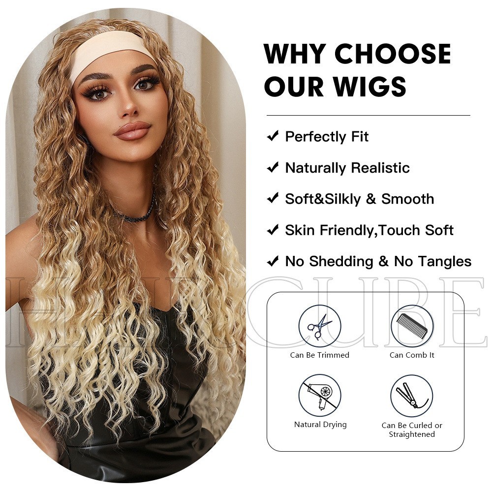 26″ Ombre Blonde Long Curly Headband Wig Synthetic Hair Costume Party Halloween