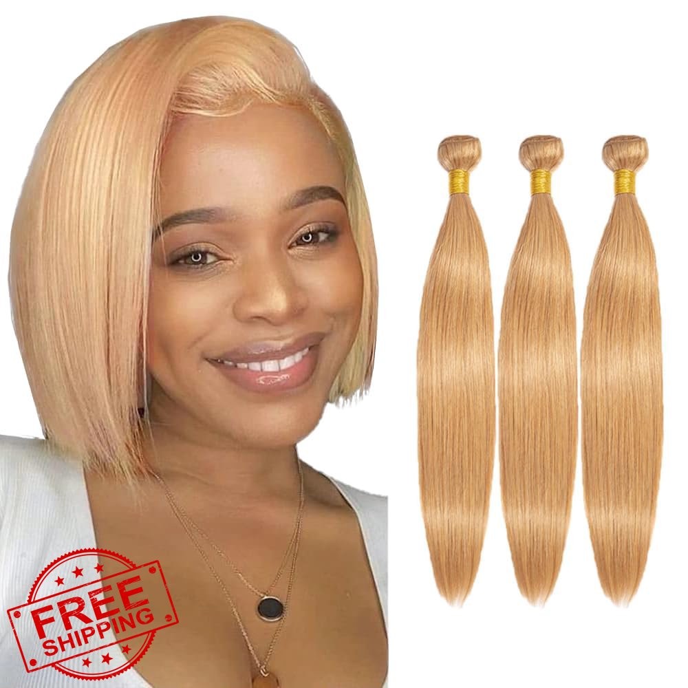 Honey Blonde Straight Human Hair Bundles 12 14 16 Inch Virgin 3 Bundle