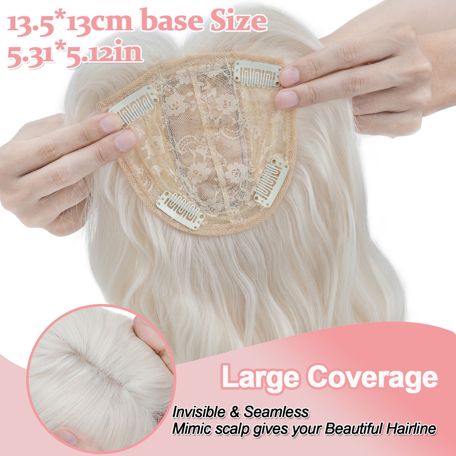14in Topper Hairpiece Top Wiglet Womens Toupee Clip In Hair Silk Base with Bangs