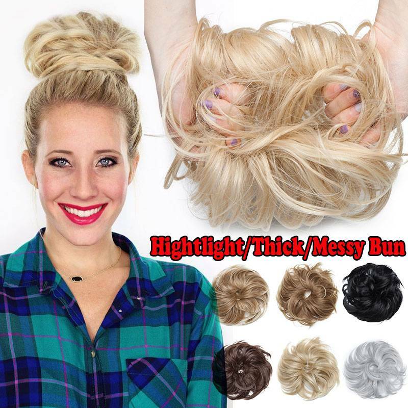 Tousled Messy Bun Hair Piece Thick Scrunchie Pony Tail Hair Extensions As Human