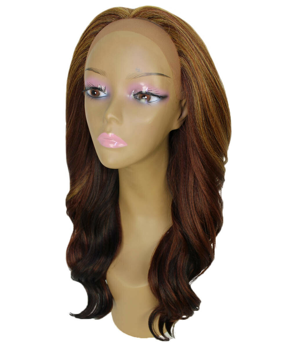 LUXLUXE Cleo Wavy 21 in 4X4 Hand Tied Lace Front Wig, Copper Auburn Blend