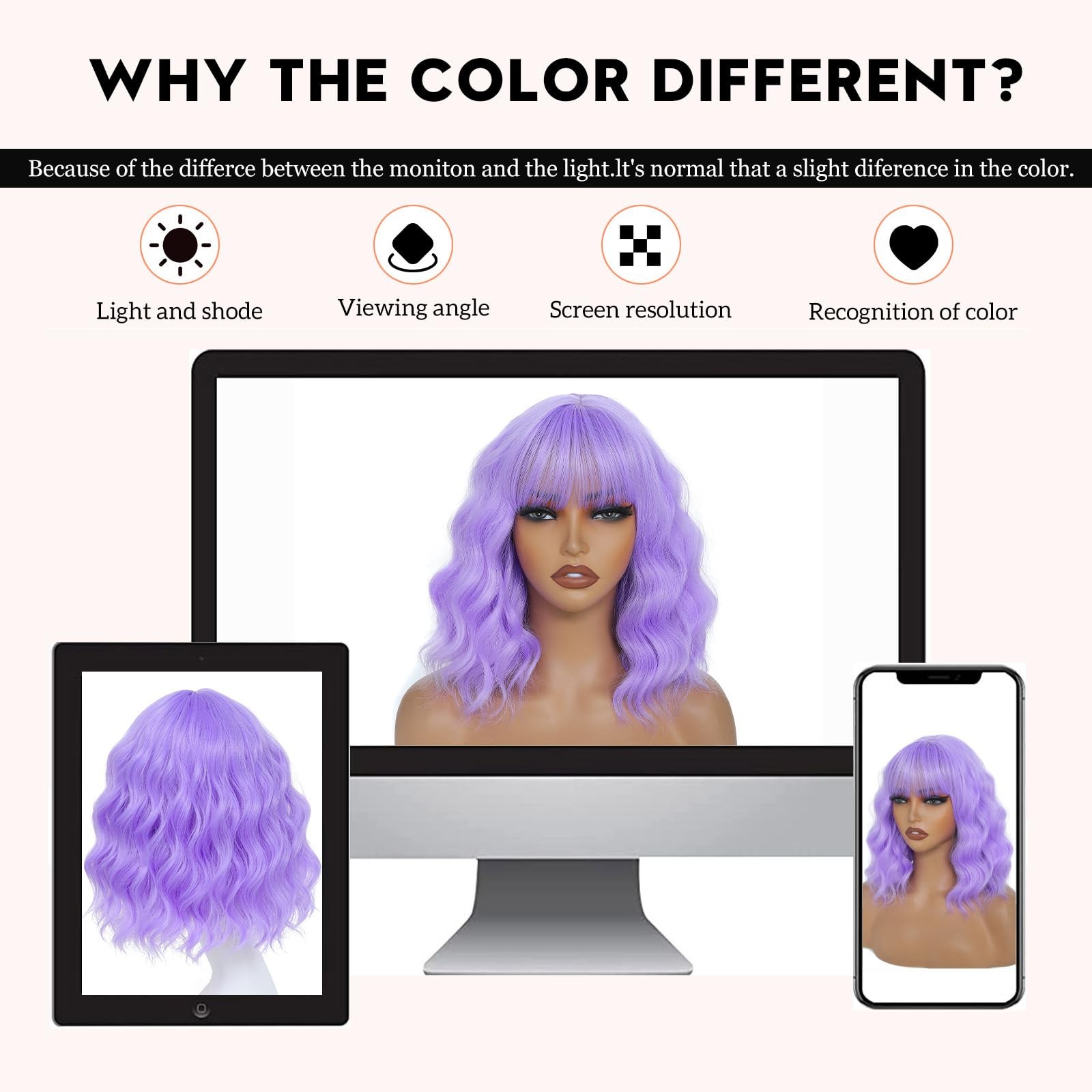 Amarlis Bob Purple Wig For Women Short Wavy Purple Wigs Bangs For Cosplay Party