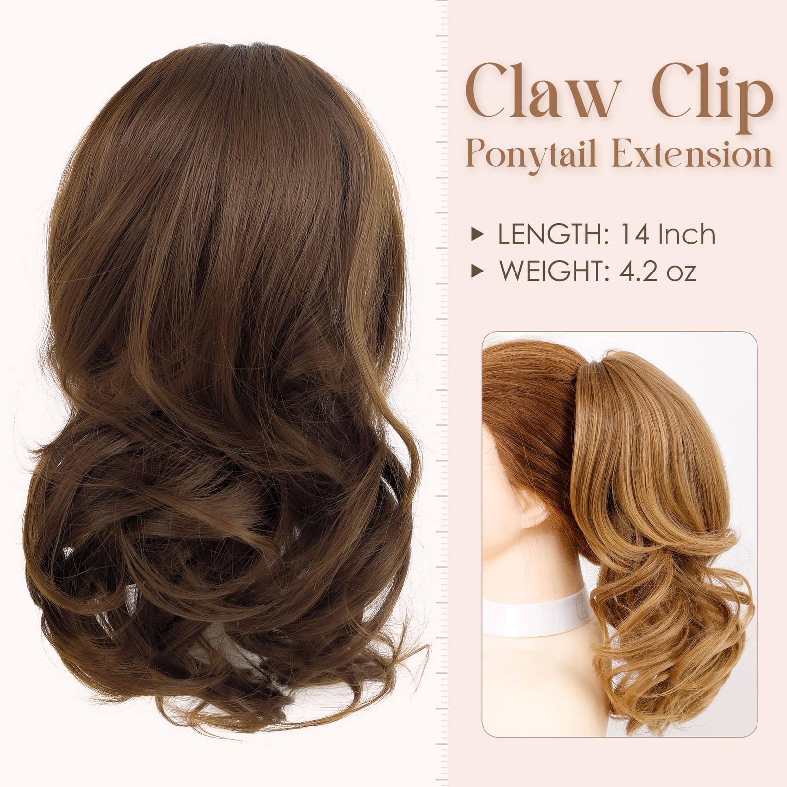 Curly Claw Clip Ponytail Extension 14 Inch Pony 14 Inch, #8 Coppery Brown