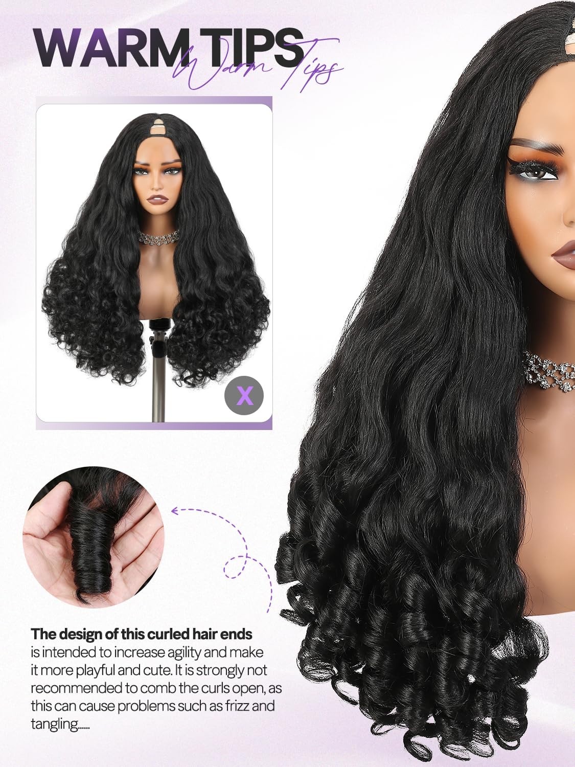 V Part Yaki Curly Wig 22 Inch Glueless Synthetic Half Wig for Black Women