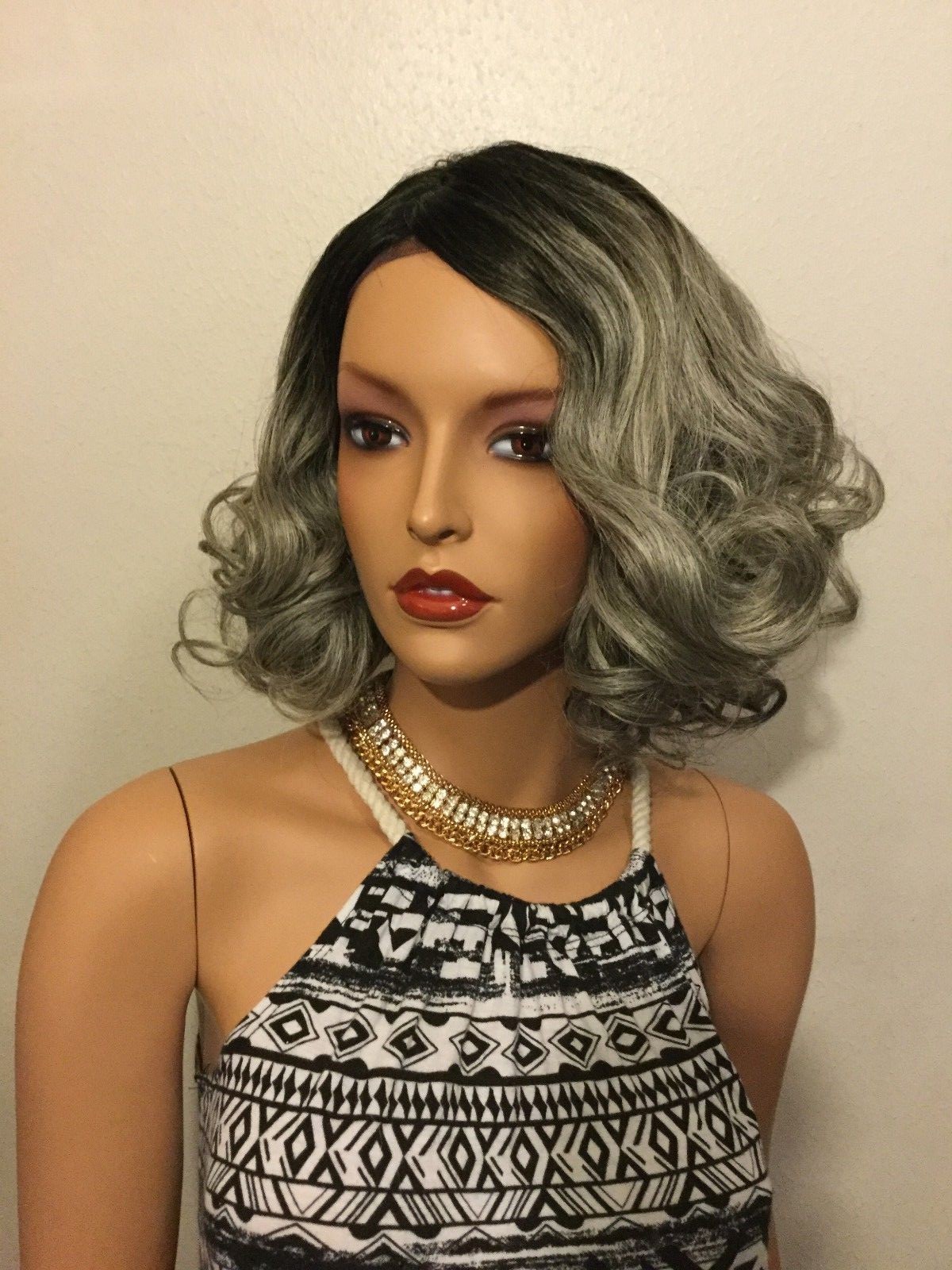 NWT Bobbi Silver & Black Lace Front Hand-Tied Part High Heat Fiber Wig