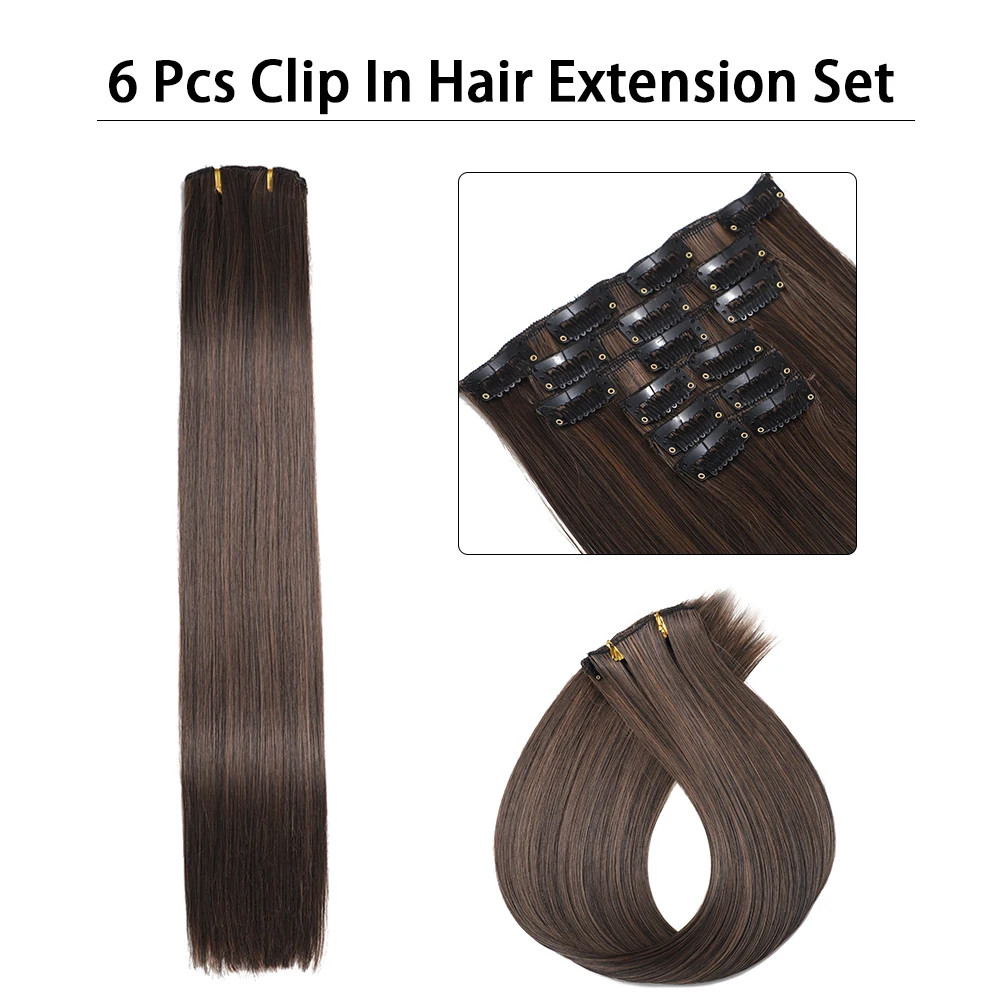 24in Extensiones de Cabello con Clips para Mujer Pelo Liso y Resistente al Calor