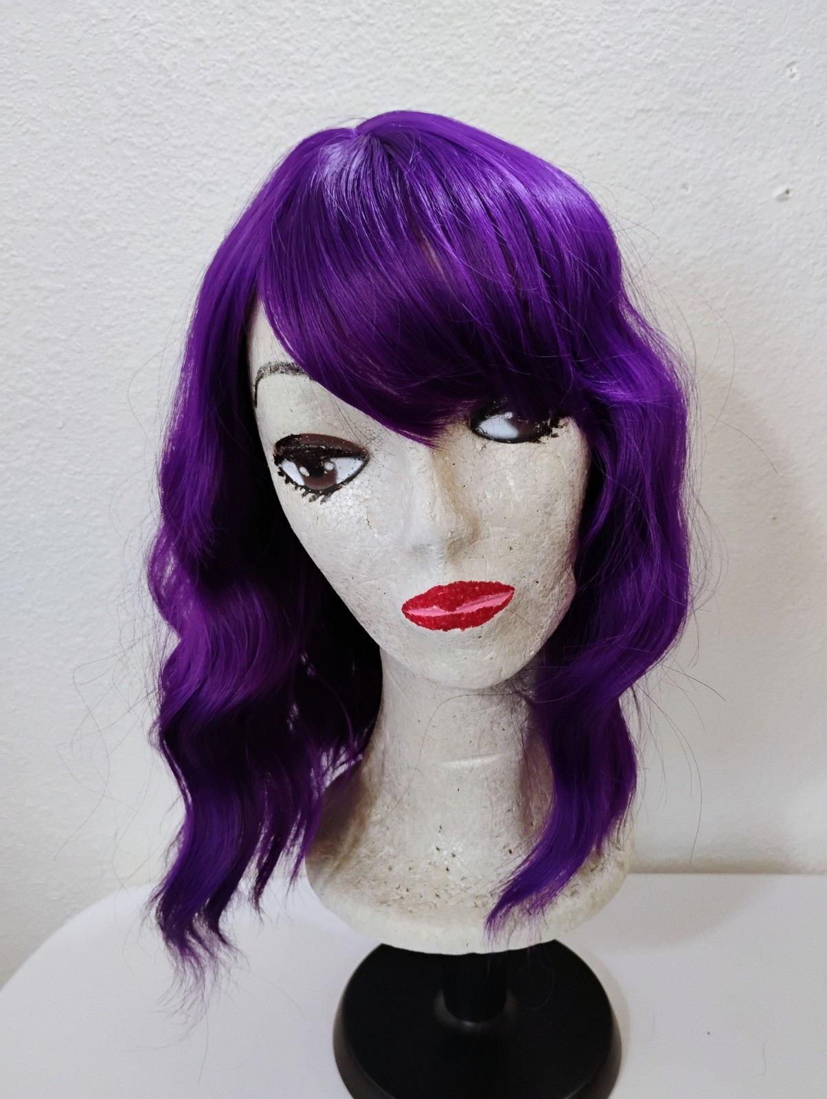 Batisi Dark Purple Wave Synthetic Hair Fiber Bangs Wig Cosplay Halloween New