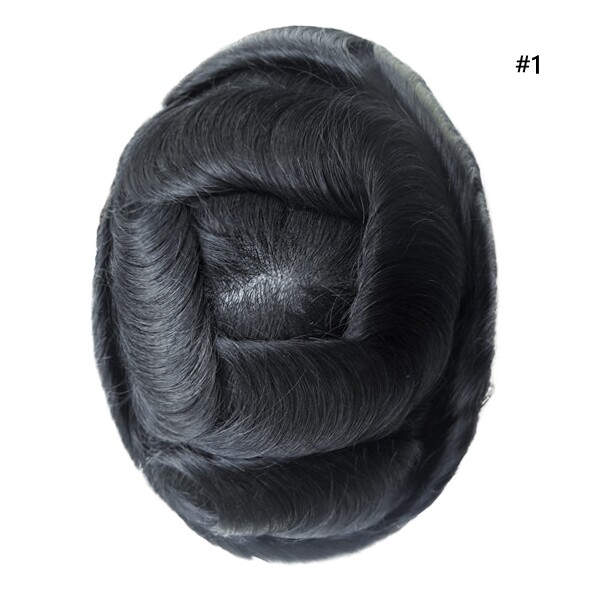 Toupee Mens Human Hair Thin Skin Hairpieces System Replecement Natural Jet BLACK
