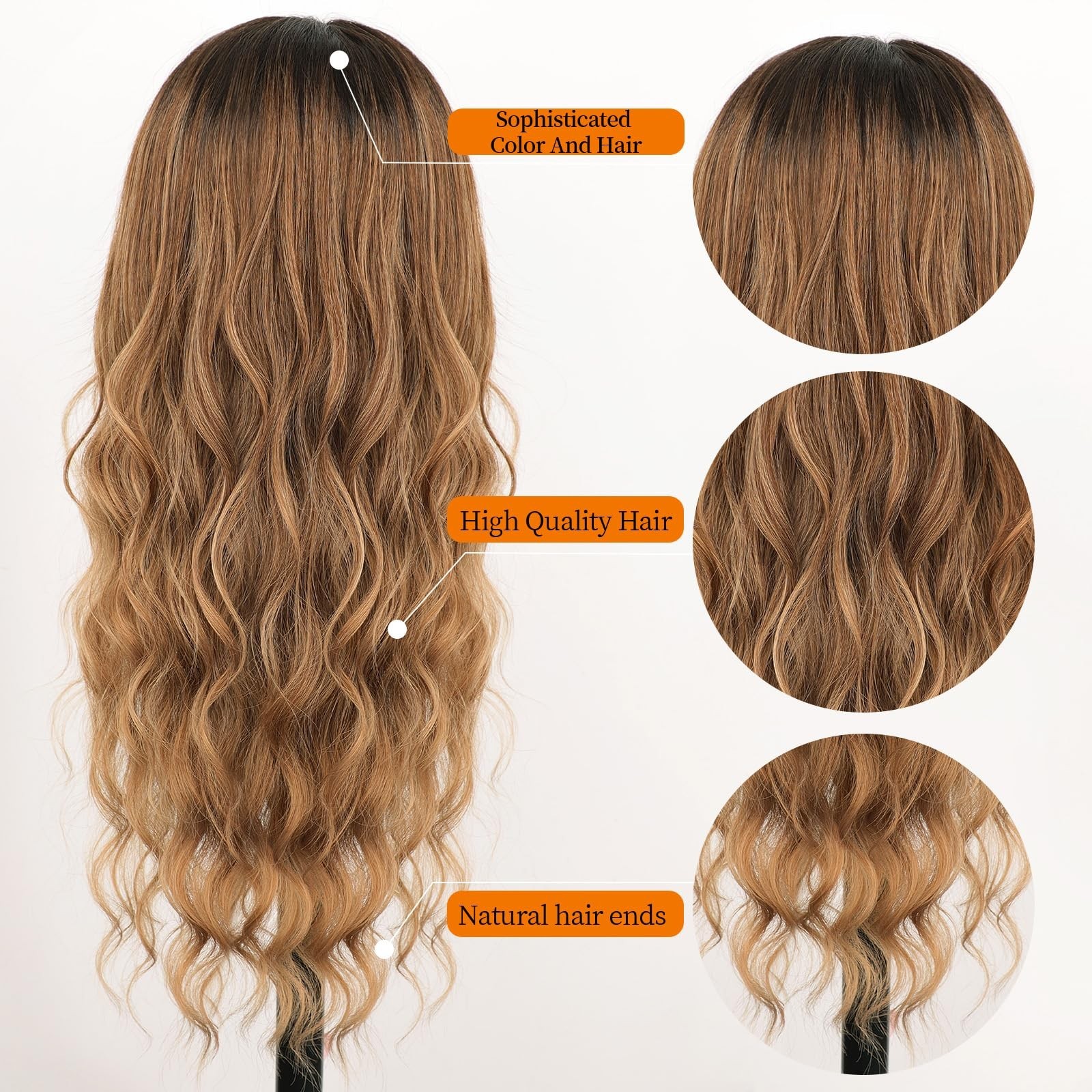 26In Long Wavy Wig – Brown & Blonde Mixed, Heat-Resistant, Natural Hairline, Mid