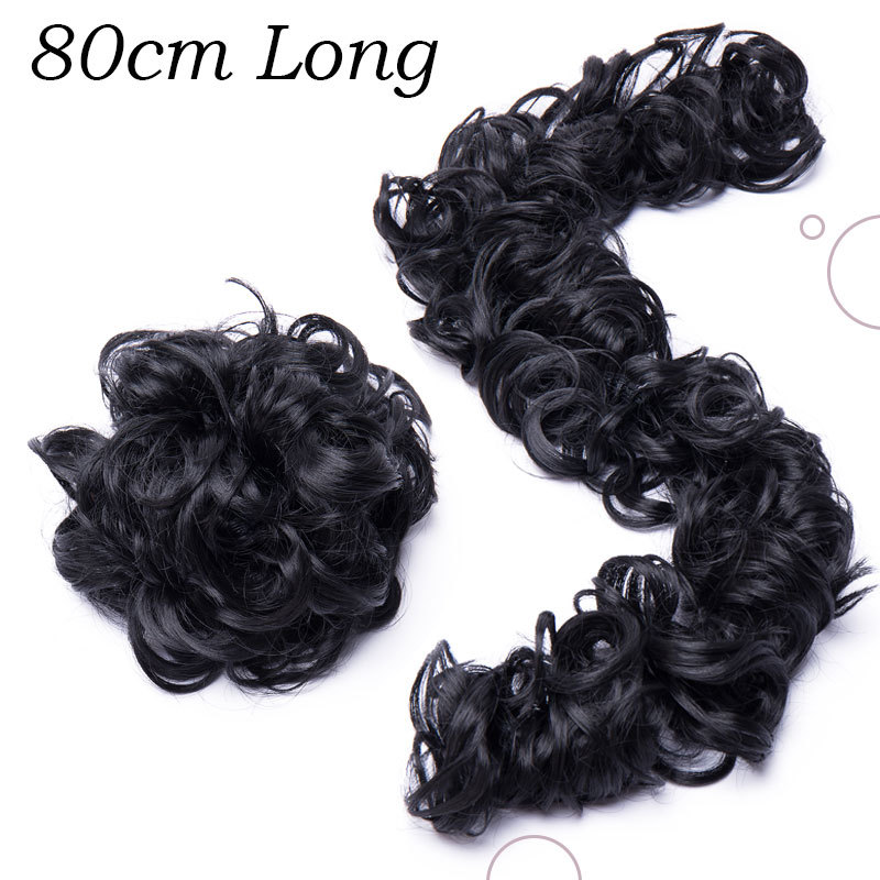 Long Messy Bun Scrunchie Hair Piece Updo False Cover Curly Hair Extensions Brown