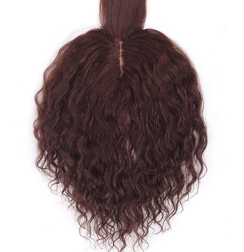 100% Real Human Hair Mono Curly Wavy with Bang Women’Topper Hairpiece Top Piece