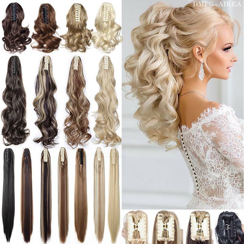 Blonde Curly Ponytail Claw Clip In Hair Extensions Pony Tail Hair-Piece As Human