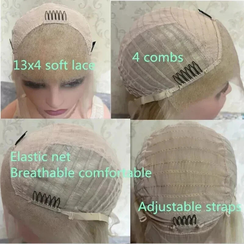 26Inch Human Hair Wig 13X4 Lace Wig Honey Blonde Brown Highlights Wig