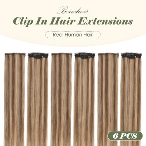 6PCS 6 Clips In Human Hair Extensions 10 Inch Medium Brown&Dark Blonde #4P27