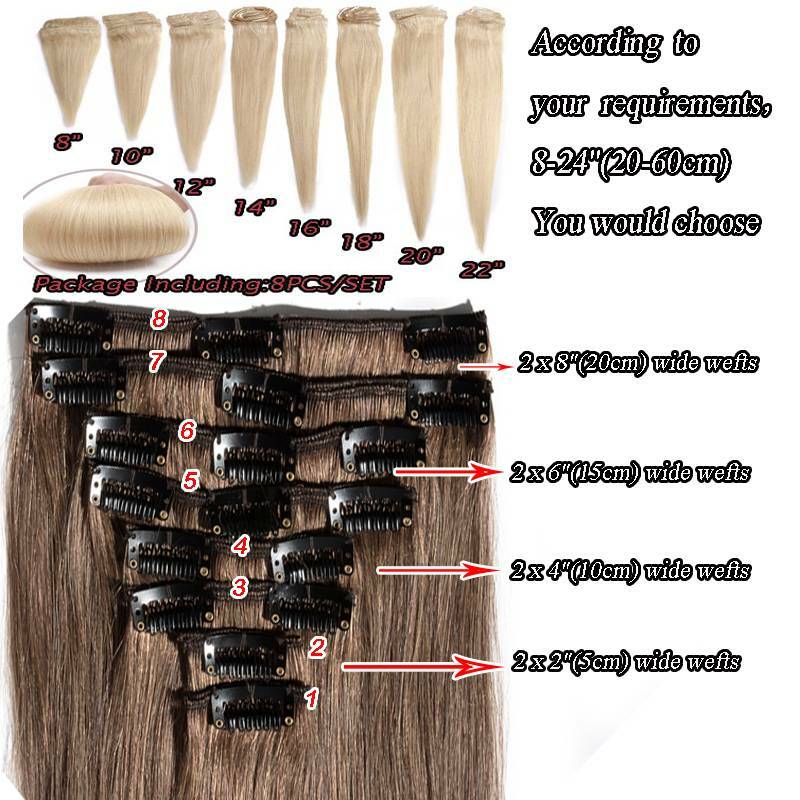Good Quality Full Head Remy Clip In 100% Remy Human Hair Extensions curled L015
