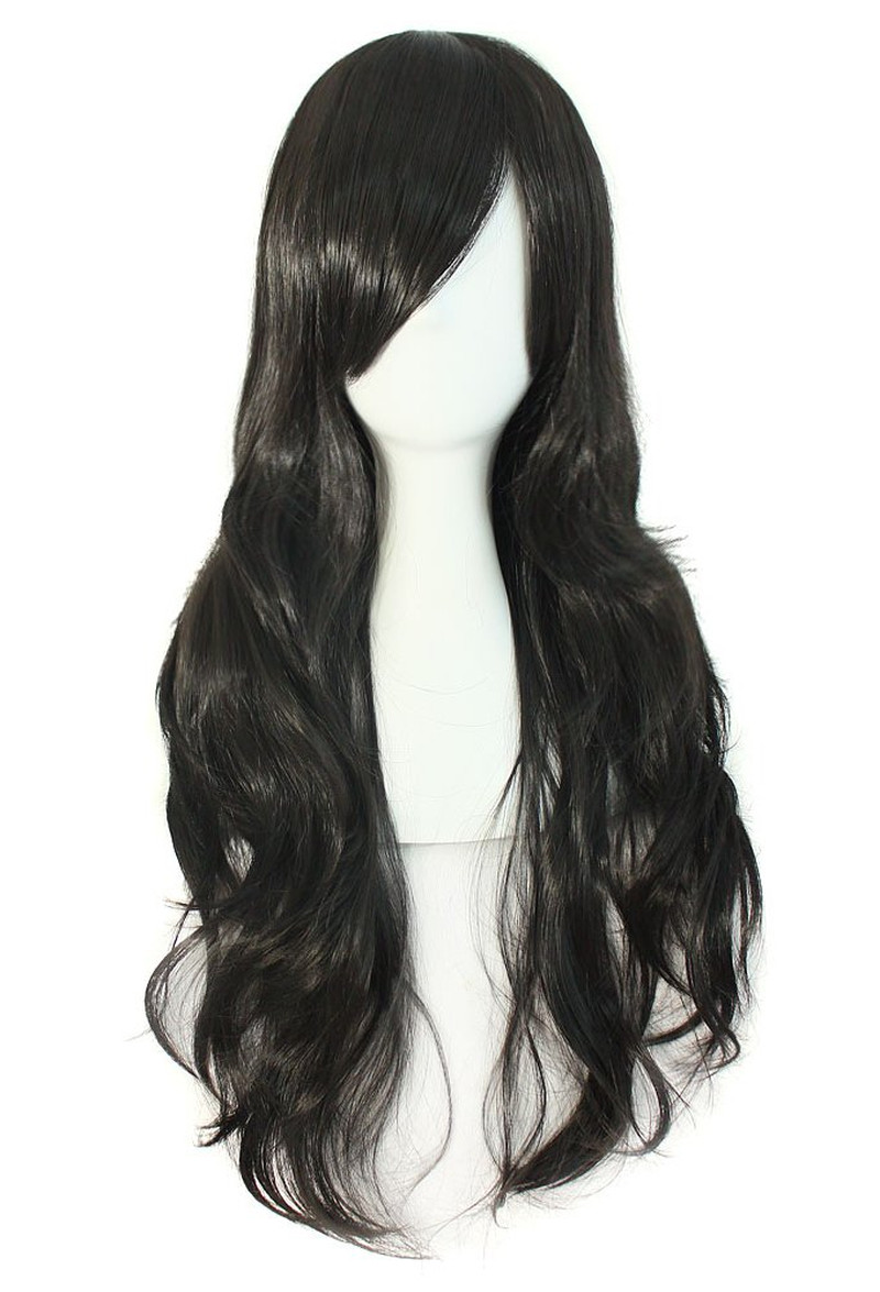 28″ 70 Cm Long Curly Hair Ends Costume Cosplay Wig (Black)