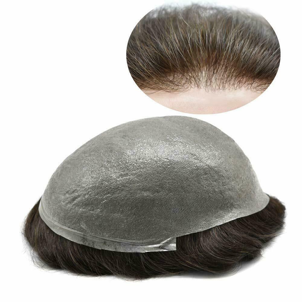 Mens Toupee Thin Skin Invisible PU 0.06mm Full Poly Human Hair piece for Men Wig