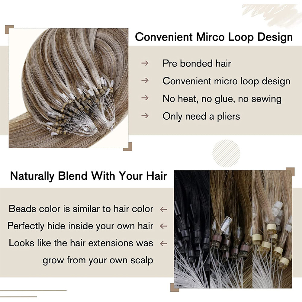 CLEARANCE Micro Loop Ring Beads Remy Human Hair Extensions Nano Tips 200G THICK