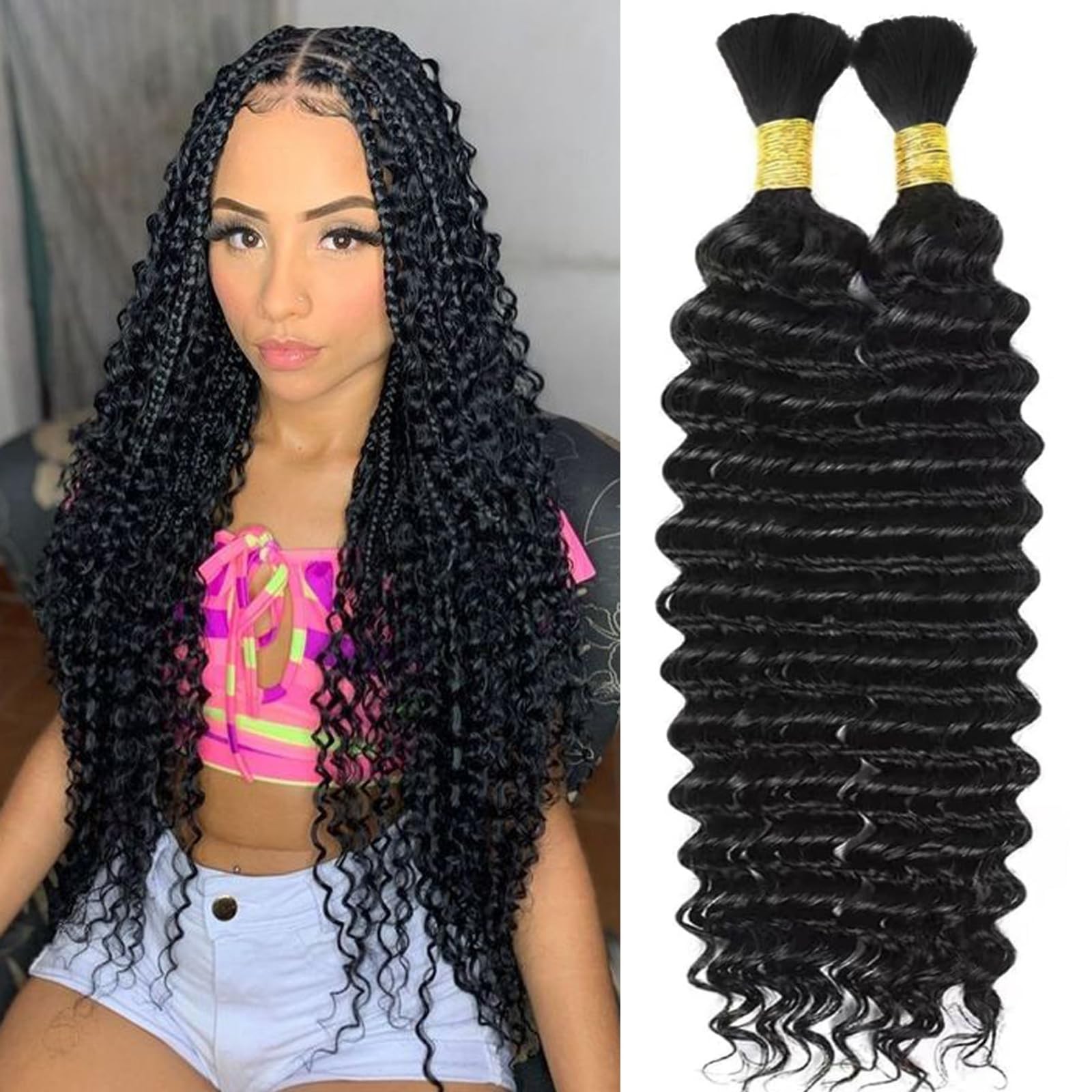 Lyolkser Human Braiding Hair For Boho Braids 2 Bundles 20 Inch Total 100G Deep