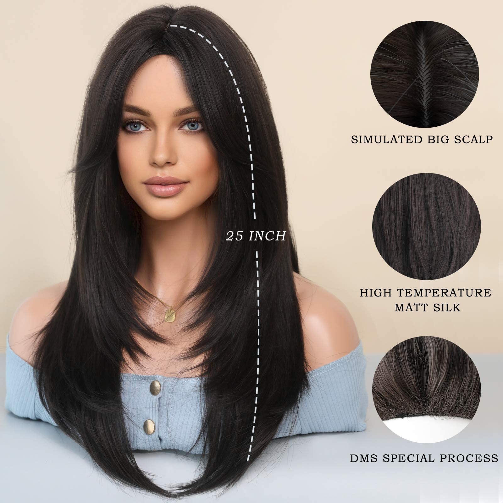 Long Natural Black Wig with Bangs Straight Wigs for Women,Heat Resistant Laye…