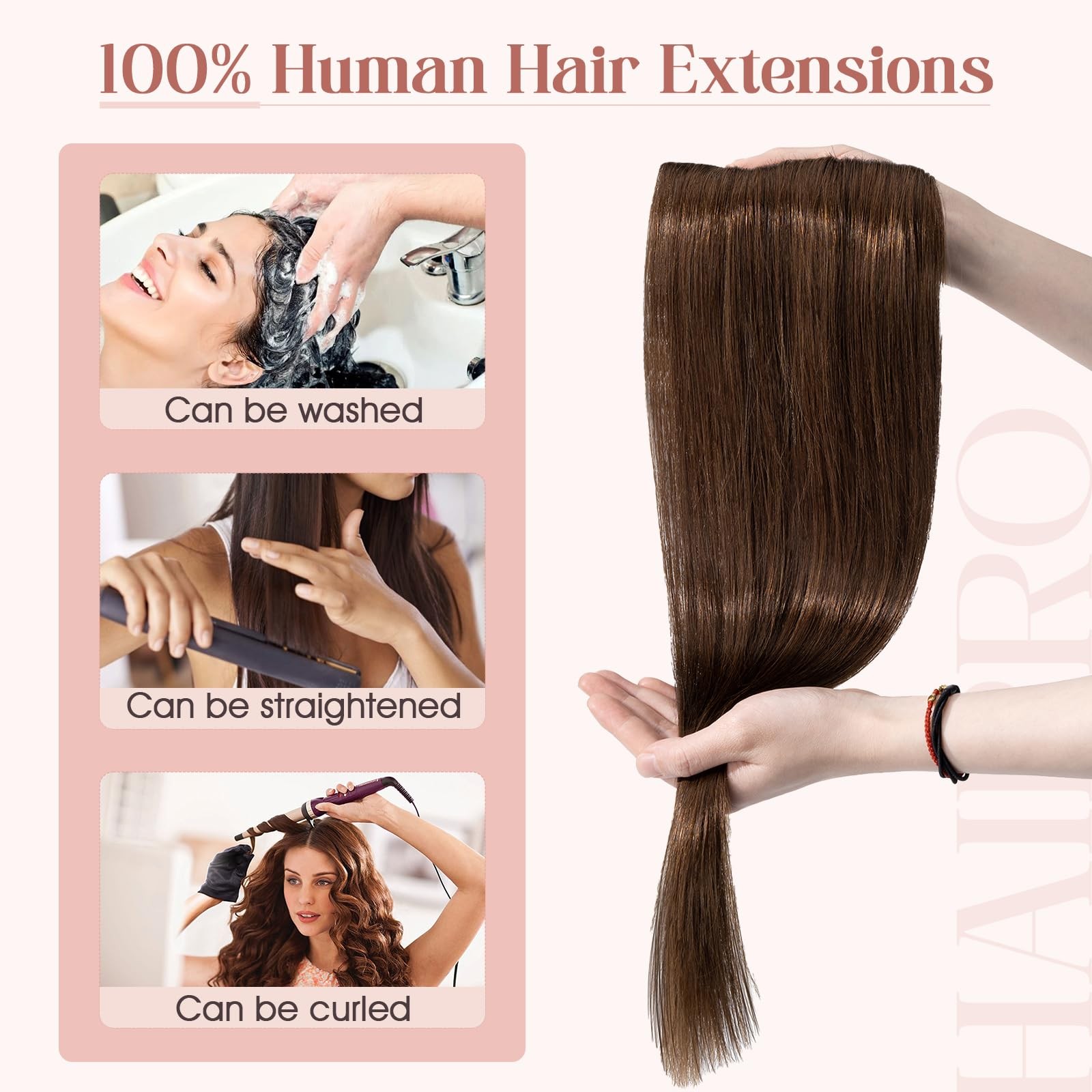 Hairro 22 Inch Clip In Extensions 100 Remy Human Hair 55G One-Piece 5 Clips