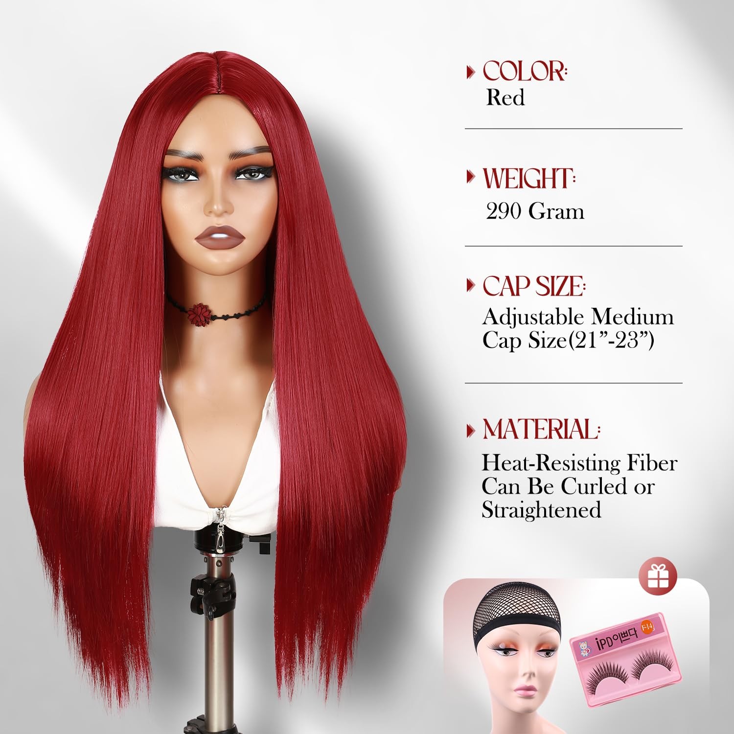WIGER Long Straight Red Wig for Women, Middle Part Synthetic Cosplay Costume