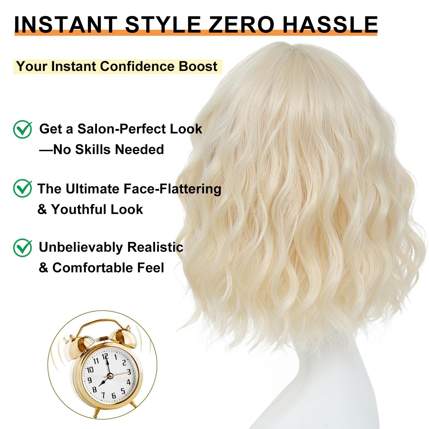 14″ Blonde Wavy Bob Wig for Women Daily Cosplay Party 74E714964