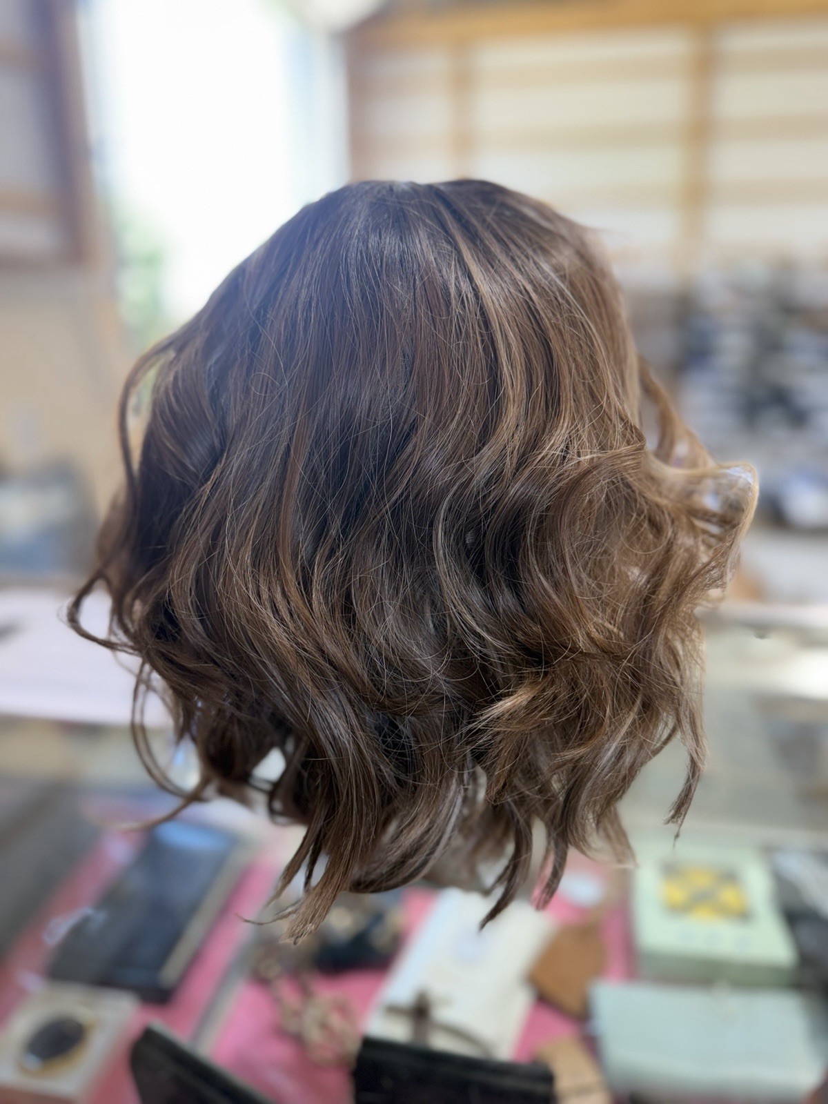 Lace Front Wig Brown Balayage Wavy Bob Synthetic Hair Natural Looking B10
