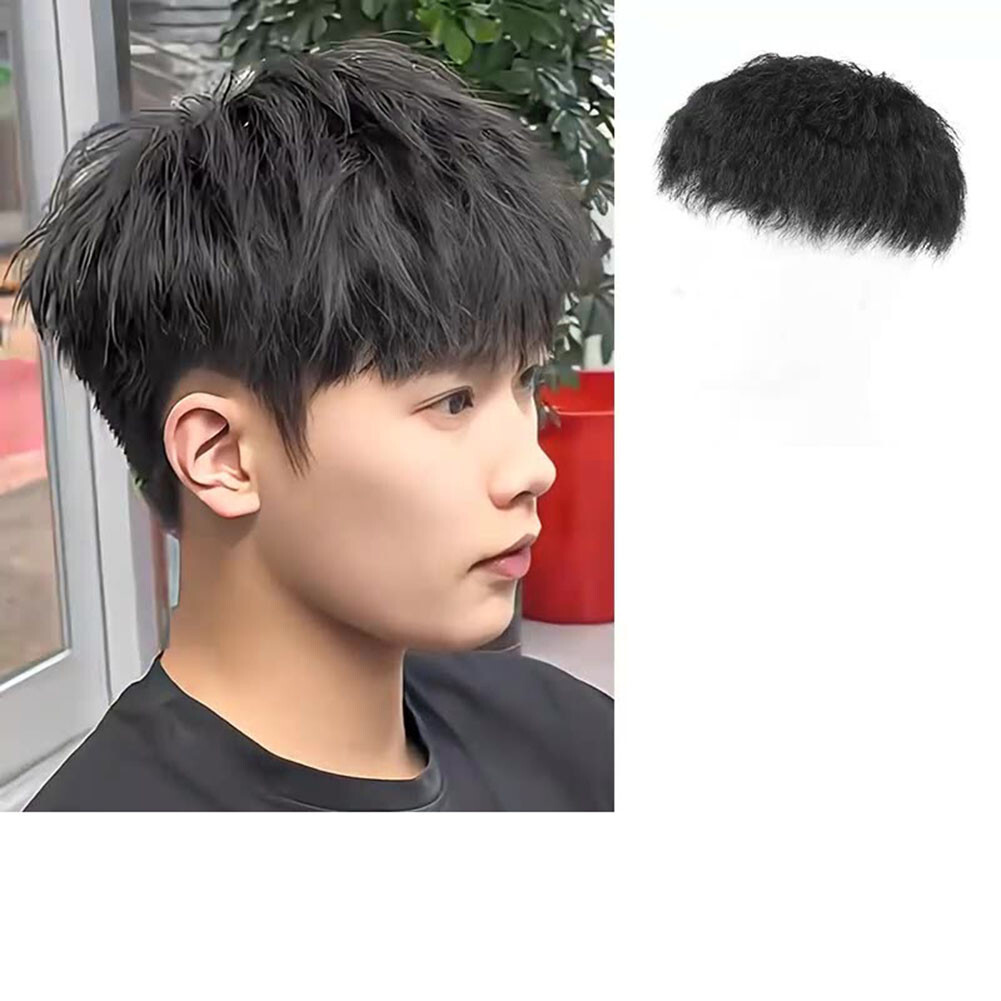 Men’s Short Curly Toppers Hairpiece Real Human Hair Clip in Tape Hair Pieces Wig