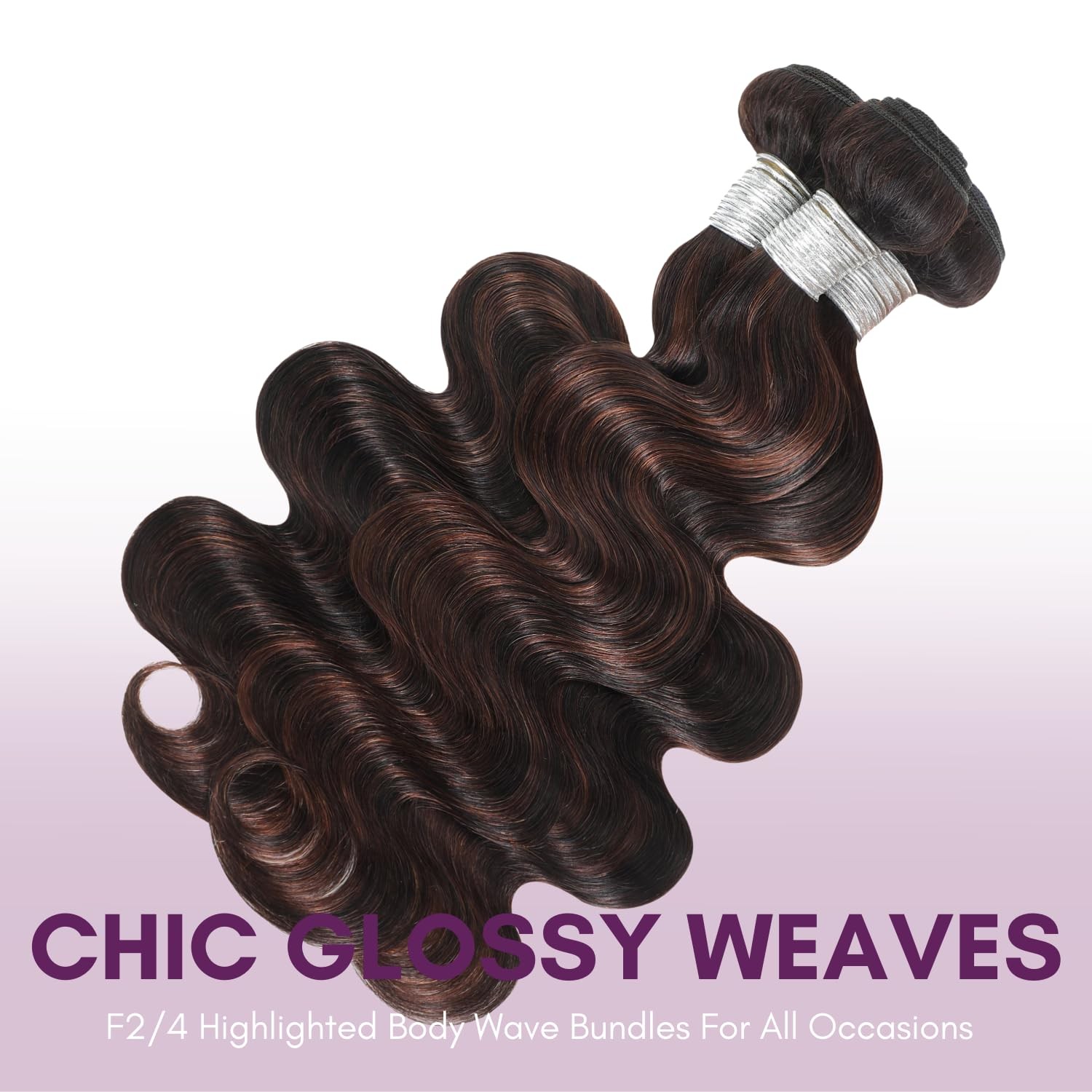 Auroo F2/4 Brown Highlight Body Wave Bundles Human Hair 10 12 14 Inch Soft 100