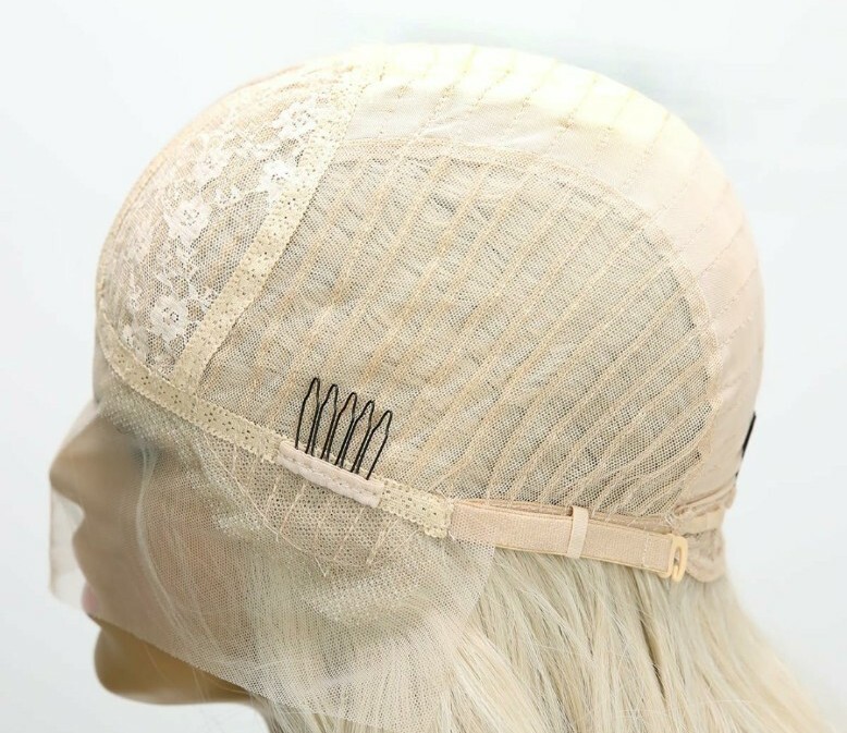 HD Lace Front Wig Light White Blonde Long Layer Human Hair Blend Highlights 30