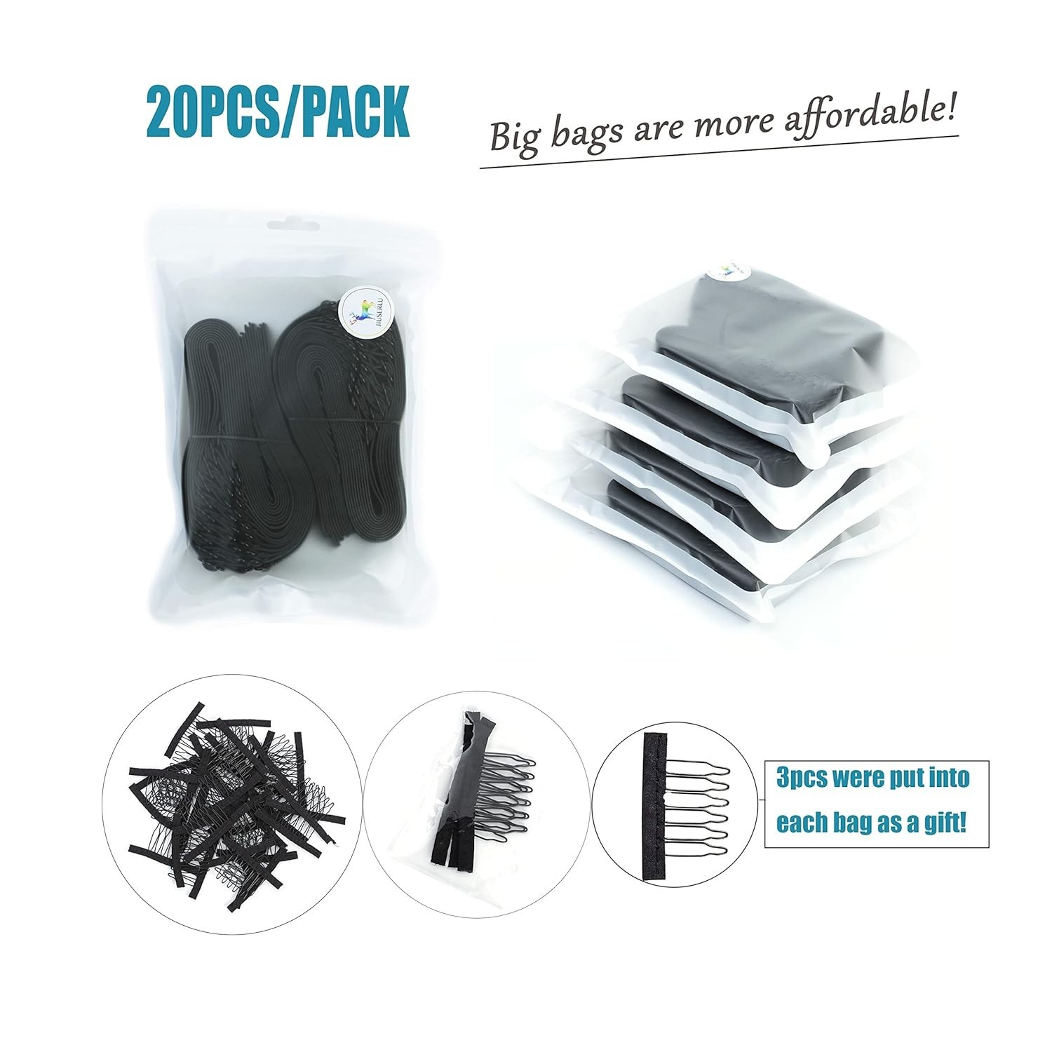 Black Adjustable Wig Bands – 1‘’ x 20pcs for All Wig Styles and Comfort