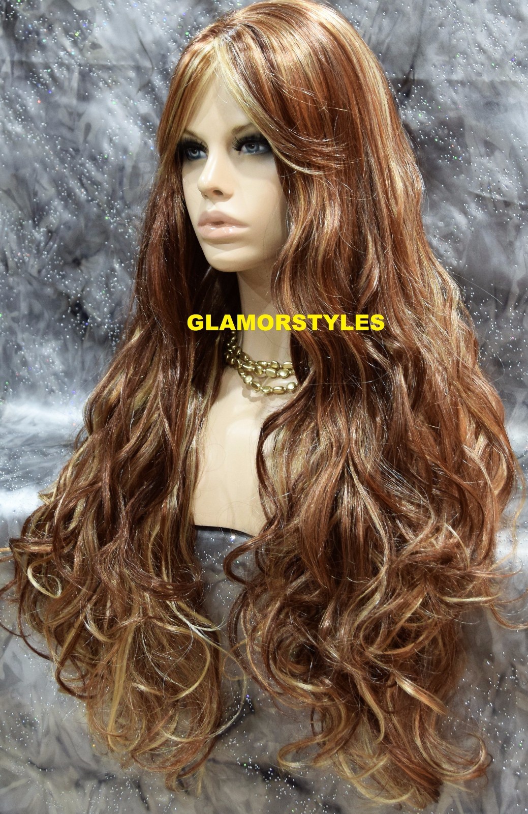 Long Wavy Layered Auburn Blonde Mix Full Synthetic Wig Hair Piece #RS29 NWT