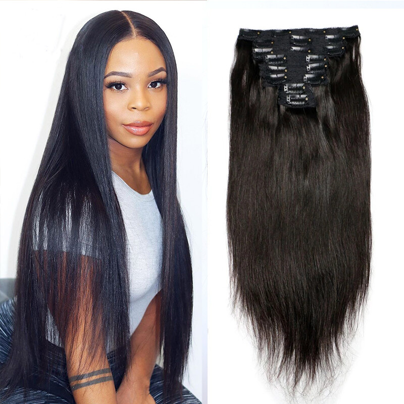 Silky Straight Clip in Human Hair Extension Brazilian Remy Clip on Hair 100-150g