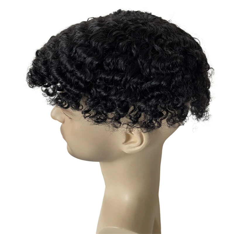 Virgin Human Hair Toupee 10mm Wave 8×10 Mono Lace Unit for Black Men