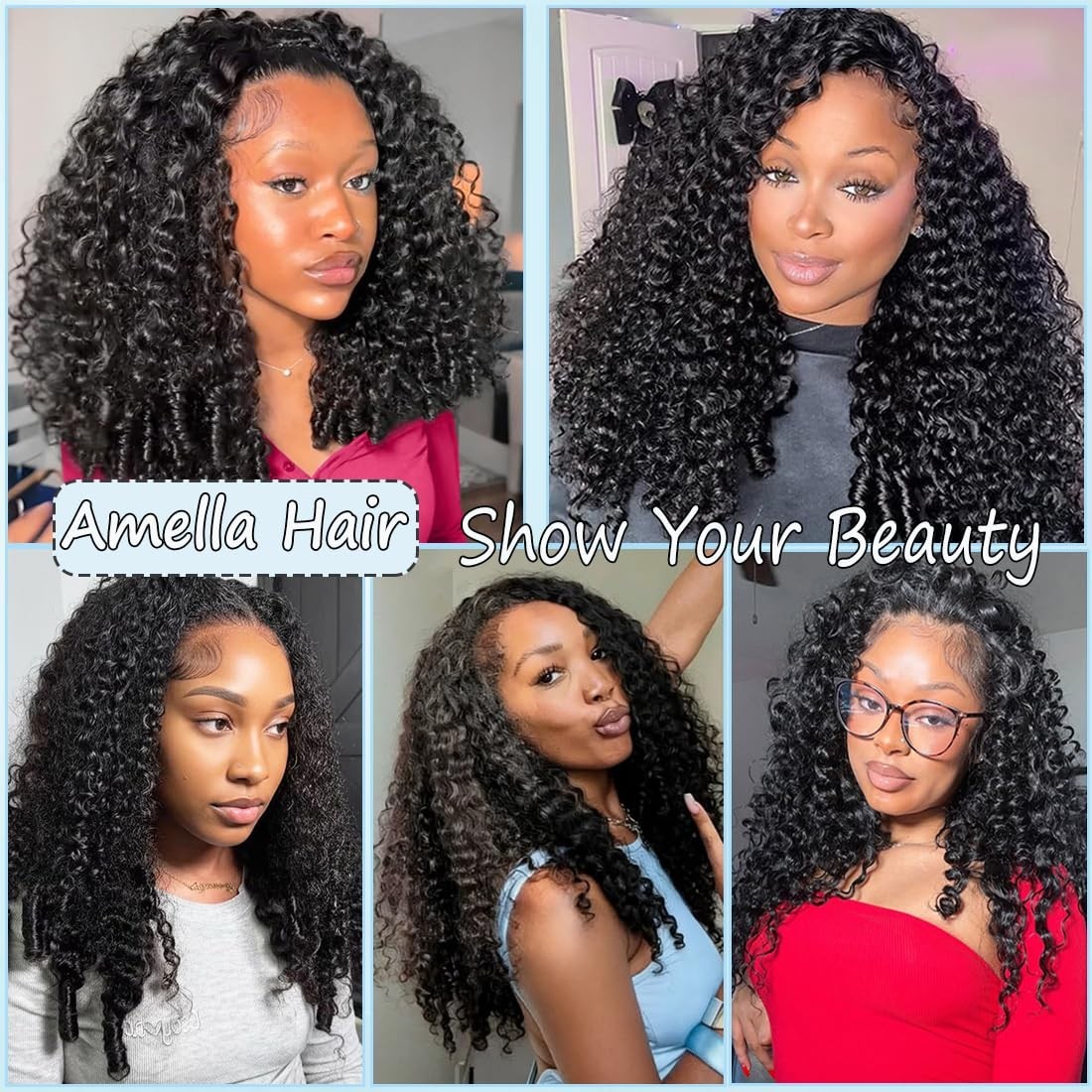 Burmese Curly Half Wig 200% Density 3-in-1 Drawstring No Glue Easy Install 24