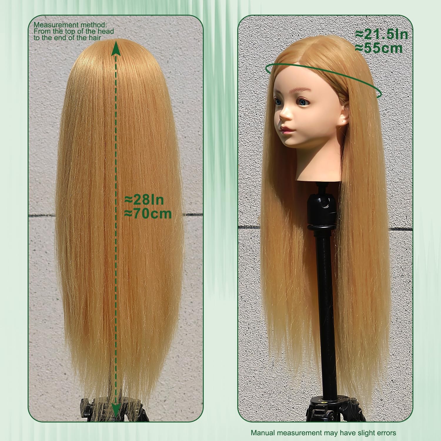 28 Inch Mannequin Head 80% Mix Hair Cosmetology Braiding Clamp Light Brown