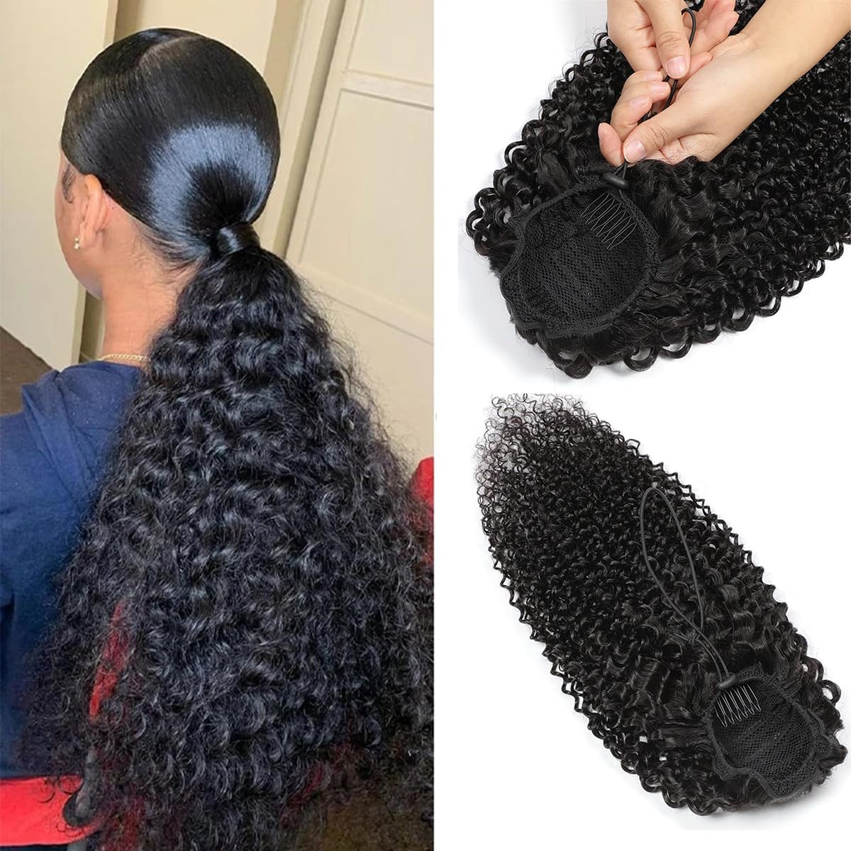 Kinky Curly Clip in Pony Tail Hair Extensions Hair Kinky Curly Drawstring Ponyta