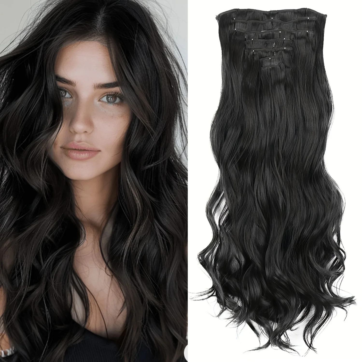 Long Straight 16 Clips 7Pcs Hair Extensions Heat Resistant Blonde Black