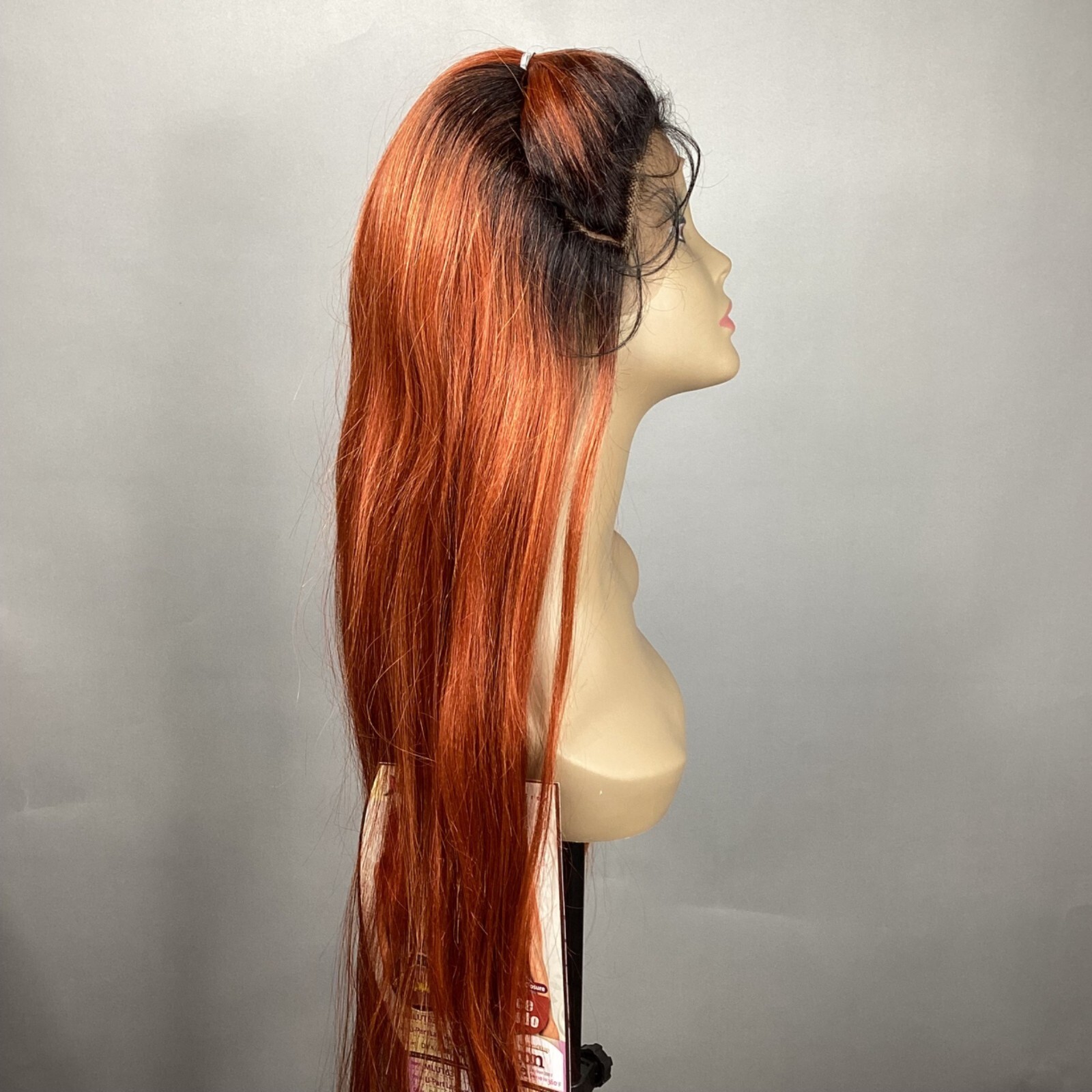U-Part Straight Updo Dark Root Auburn Wig MLUT63 Top Pony Ponytail 4X4 Lace Fron