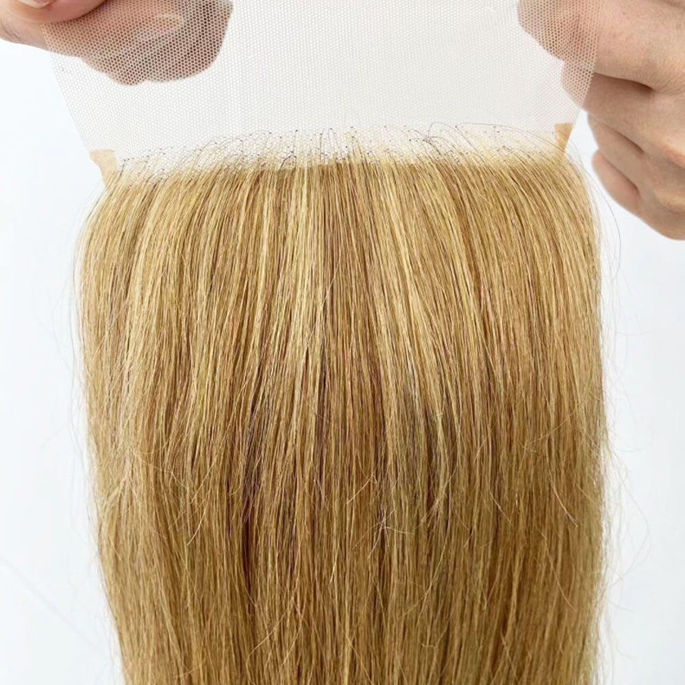 5*5 Golden Blonde Human Hair Closure Silk Top Straight Skin Base Lace Closure 27