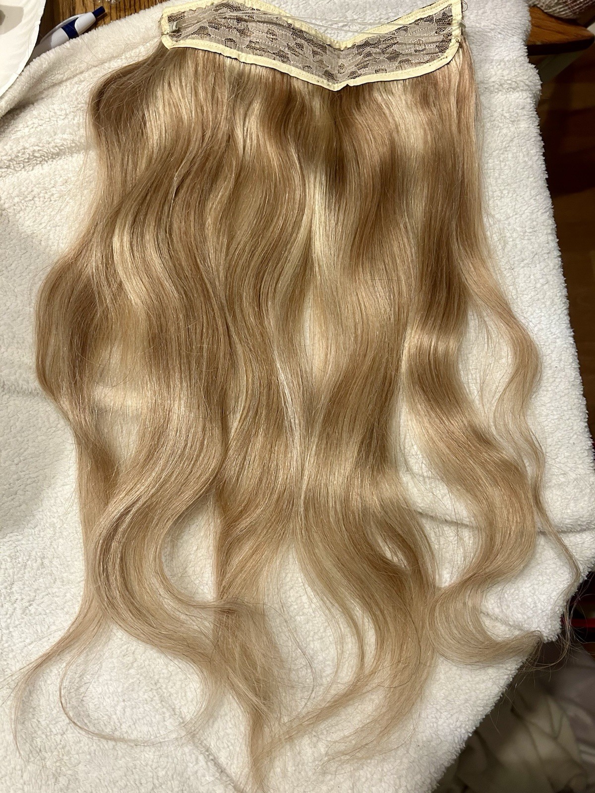 Blonde W Highlights Halo Hair Extensions daydream hidden crown 18” Color 60/8