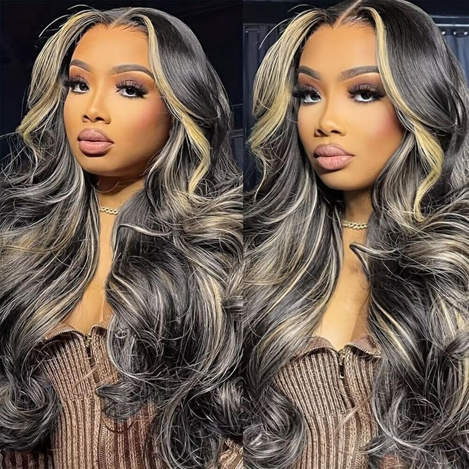 MUZOJET 28 Inch 1B/27 Highlight Ombre Balayage 13×6 Lace Front Wigs Human Hai…